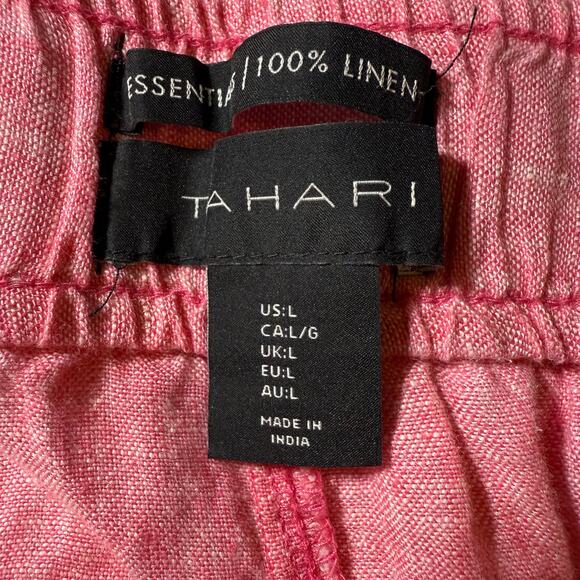 Tahari Women's 100% Linen Pink Pull On Wide Leg Coastal Chic Cropped Pants - L - Picture 5 of 6